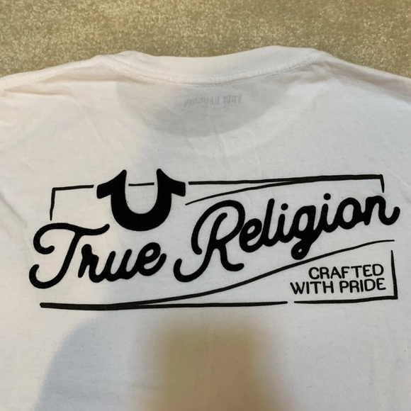 True Religion White T-Shirt Mens Size L Crew Velvet Logo Crafted Pride 104761 - Picture 5 of 10